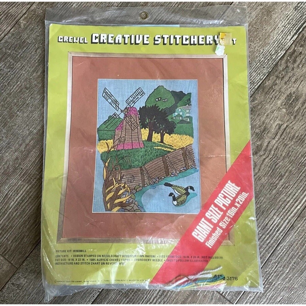 Crewel Creative Stitchery Windmill Needlecraft Kit 16” x 20” NIP